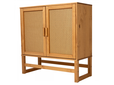 Aparador balcão buffet com duas portas de madeira com palhinha indiana rattan / Coleção Acapulco